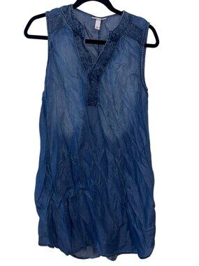 Liz Lange Maternity Sleeveless Denim Tunic Top XS Blue Lightweight 100% Lyocell
